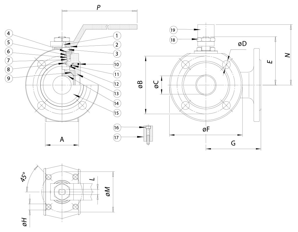 OMAL三通不銹鋼法蘭球閥Item 445 OMAL三通不銹鋼法蘭球閥Item 445