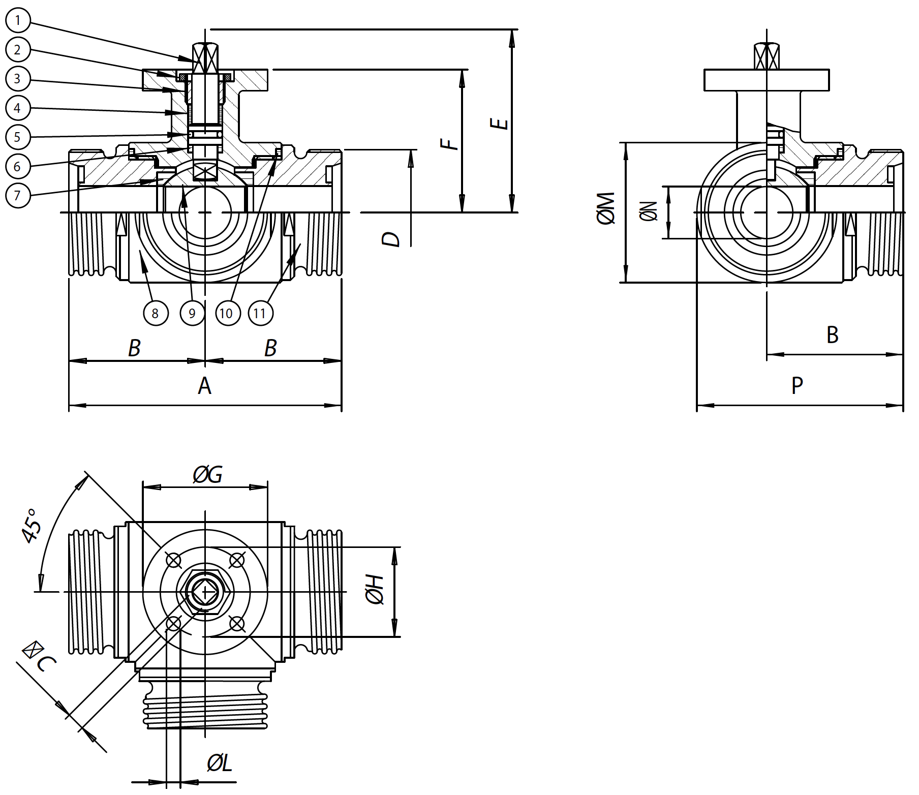 OMAL三通螺紋全徑不銹鋼球閥Item 464/465 OMAL三通螺紋全徑不銹鋼球閥Item 464/465